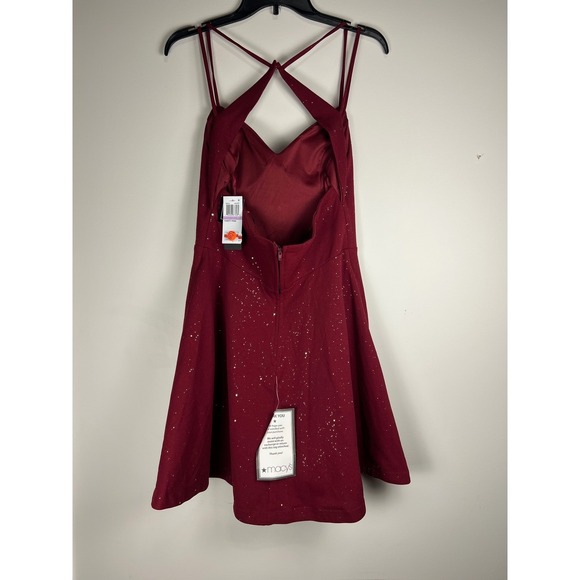 City Studio Wine Gold Glitter Criss Cross Back Fit Flare Dress Junior Size 11 - Picture 5 of 14